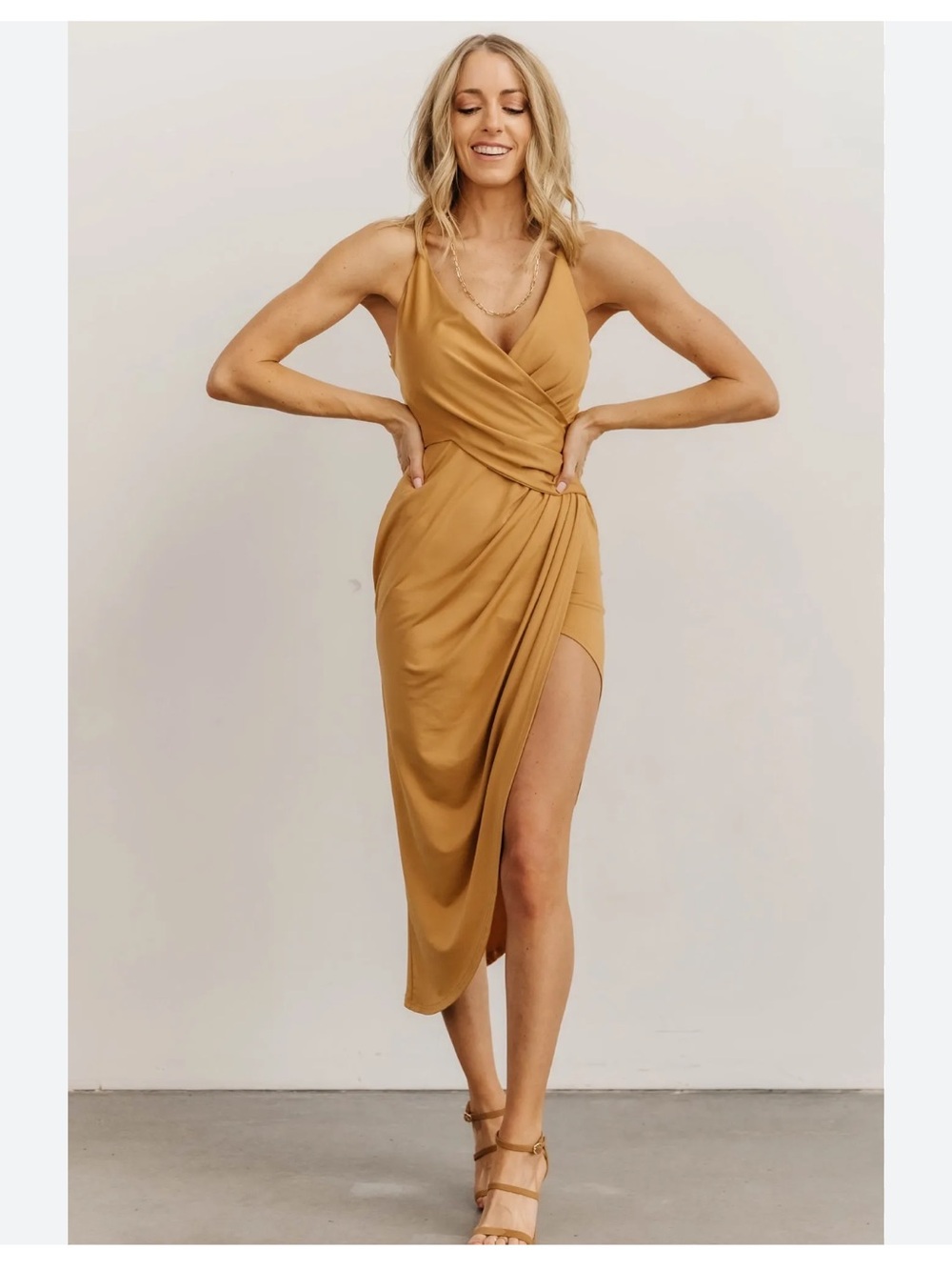 Baltic Born Varia in dusty Camel Wrap Midi Dress
